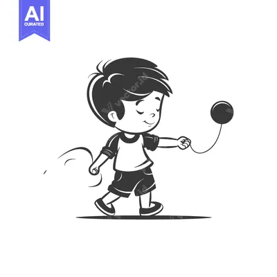 A Cartoon Boy Walking with a Balloon on a String