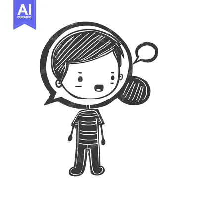 A cartoon boy with a speech bubble above his head