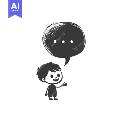 A Cartoon Boy with a Speech Bubble and Three Dots