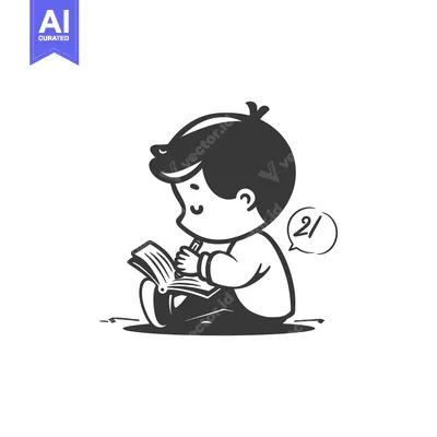 Aset desain premium: A Cartoon Boy Writing in a Notebook with a Pencil