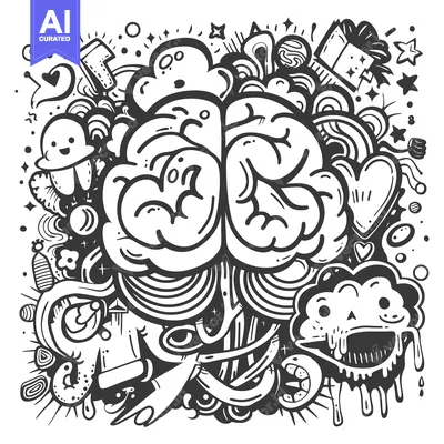 Premium design asset: A Cartoon Brain Surrounded by Abstract Doodles