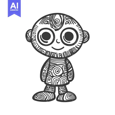 Aset premium populer: A cartoon character with a big smile, large eyes, and a patterned body