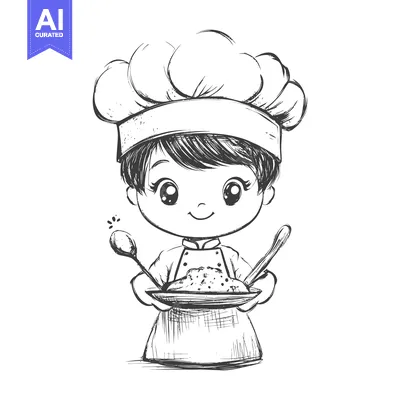 Popular premium asset: A Cartoon Chef Holding a Plate of Food with a Spoon