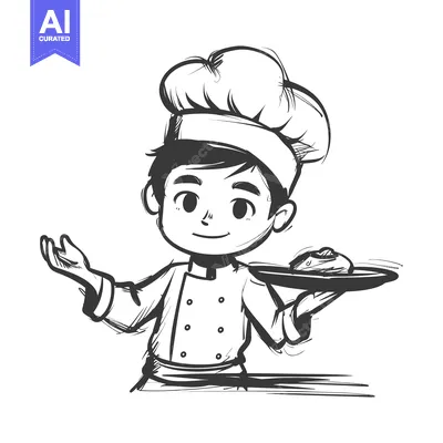 Popular premium asset: A Cartoon Chef Holding a Plate of Food with His Right Hand Extended Ou