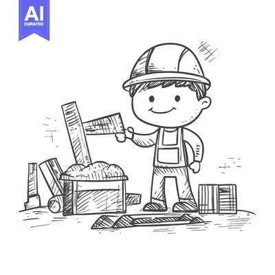 A Cartoon Construction Worker Holding a Level