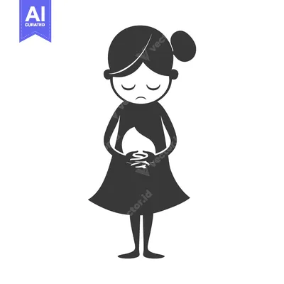 Aset desain premium: A cartoon depiction of a pregnant woman with a sad expression