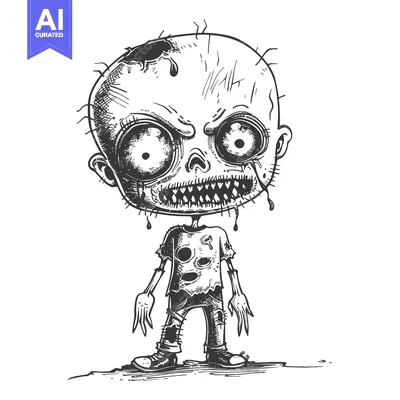 Popular premium asset: A cartoon depiction of a zombie with torn clothes, a gaping maw, and l