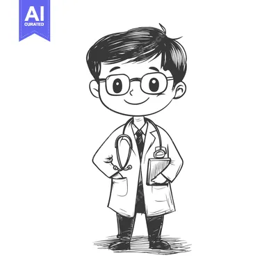 Premium design asset: A Cartoon Doctor in a White Coat with a Stethoscope