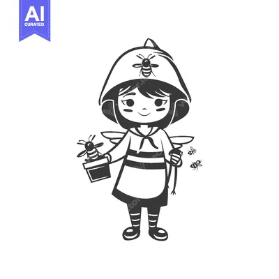 Popular premium asset: A Cartoon Girl Dressed as a Bee Holding a Potted Bee
