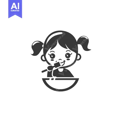 A Cartoon Girl Eating from a Bowl with a Spoon