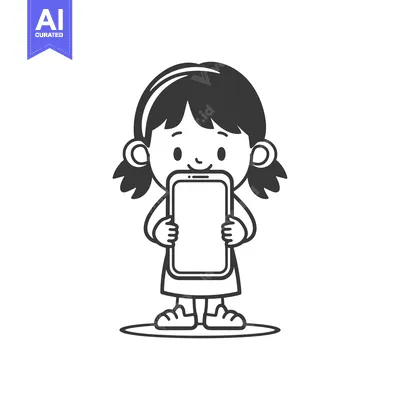 Premium design asset: A Cartoon Girl Holding a Smartphone in Front of Her