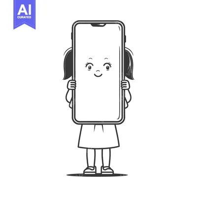 Aset premium populer: A Cartoon Girl Holding a Smartphone in Front of Her Face