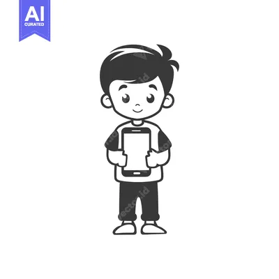 Popular premium asset: A cartoon illustration of a boy holding a smartphone