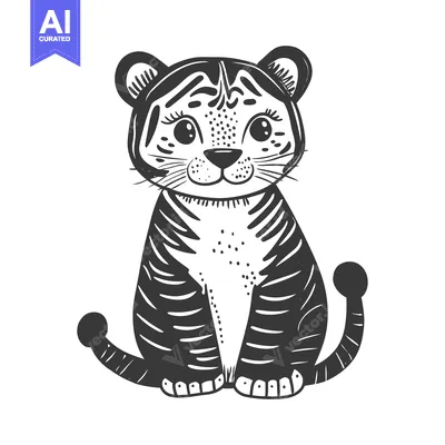 A Cartoon Illustration of a Cute Sitting Tiger Cub