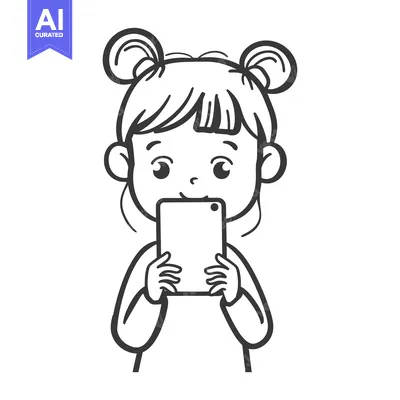 Popular premium asset: A Cartoon Illustration of a Girl Holding a Smartphone