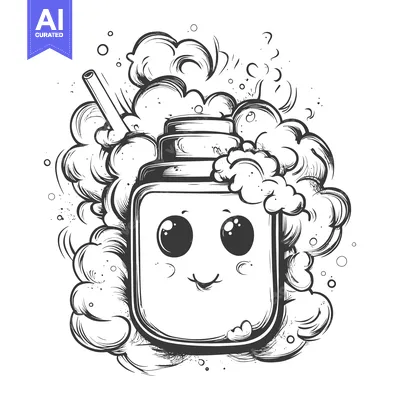 Aset premium populer: A Cartoon Illustration of a Jar with a Straw and Bubbles