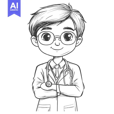 A Cartoon Illustration of a Male Doctor Wearing a Lab Coat and a Steth