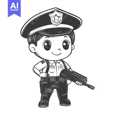 A Cartoon Illustration of a Police Officer Holding a Gun