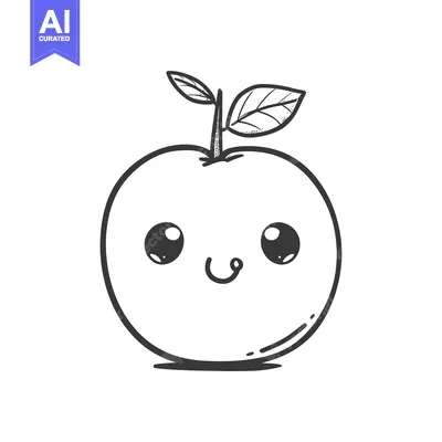 Popular premium asset: A Cartoon Illustration of a Smiling Apple with a Leaf Stem
