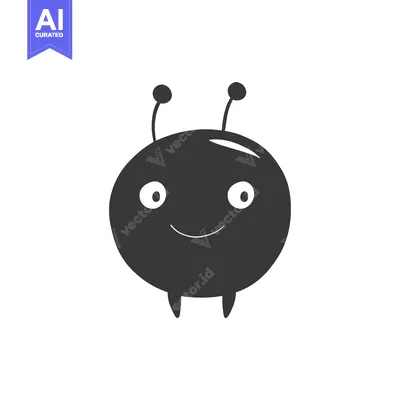 Aset premium populer: A cartoon illustration of a smiling, black, round creature with antenn