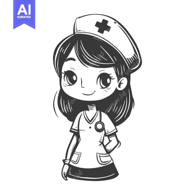 Aset desain premium: A Cartoon Illustration of a Smiling Female Nurse with a Stethoscope