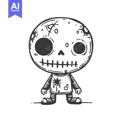 Premium design asset: A Cartoon Illustration of a Stitched-Up Skull-Headed Creature
