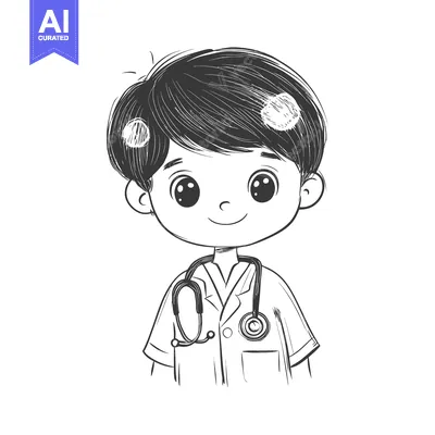 Aset premium populer: A Cartoon Illustration of a Young Boy Dressed as a Doctor