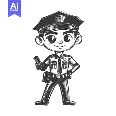 A Cartoon Illustration of a Young Police Officer Holding a Gun