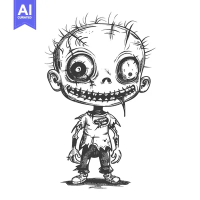 Aset desain premium: A Cartoon Illustration of a Zombie With a Gruesome Smile