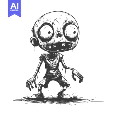 Aset premium populer: A Cartoon Illustration of a Zombie with Wide Eyes and a Grin