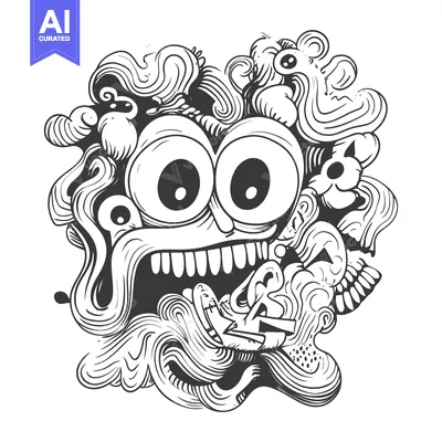 Aset premium populer: A Cartoon Monster with Large Eyes and Swirling Patterns