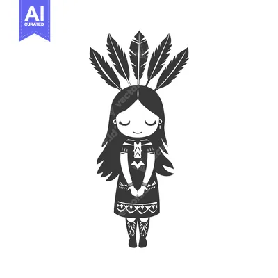 Premium design asset: A Cartoon Native American Woman with Feathers in her Hair