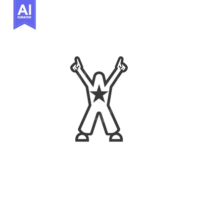 Aset desain premium: A cartoon person with a star on their chest standing with arms raised