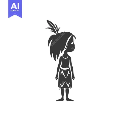 Aset desain premium: A Cartoon Silhouette of a Native American Girl