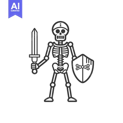 Aset premium populer: A Cartoon Skeleton Warrior Holding a Sword and Shield