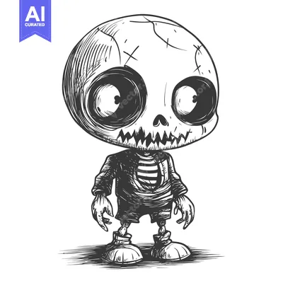 Aset premium populer: A Cartoon Skeleton with Big Eyes and Striped Shirt