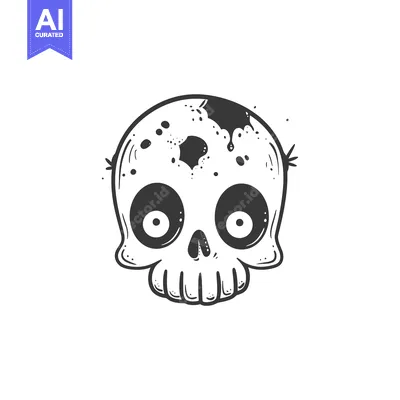 Aset premium populer: A Cartoon Skull with Large Eyes and a Hole in its Head