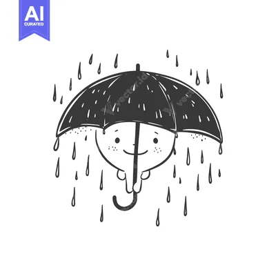 A Cartoon Umbrella with a Face Holding Itself in the Rain