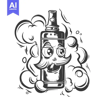 Aset desain premium: A Cartoon Vaping Device With a Mustache and Eyebrows Exhaling Vapor