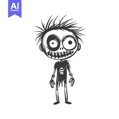 A Cartoon Zombie with a Grinning Face and Visible Ribs
