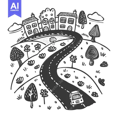 A Car Traveling Through a Cartoon Landscape