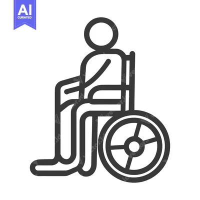 Aset desain premium: Simple black and white icon showing person seated in a wheelchair
