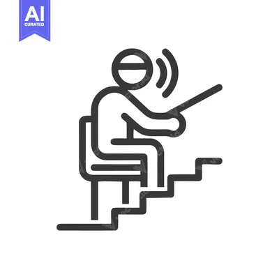 Minimalist Icon: Person Seated on Stairs, Holding Stick, Emitting Soun
