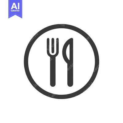 Minimalist Black and White Restaurant Icon: Fork and Knife in Circle