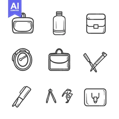 Aset desain premium: A collection of various office and work related icons are shown here
