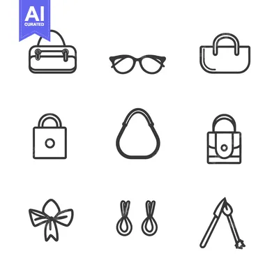 Outlined icons of purses glasses earrings and related accessories are