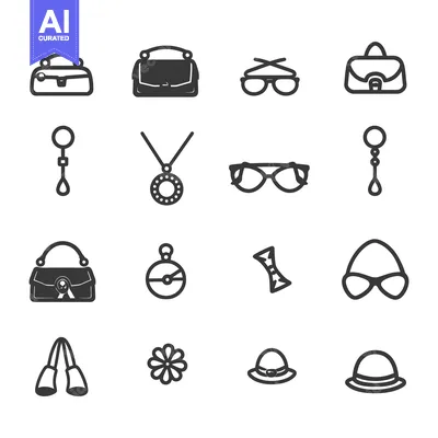 Aset desain premium: Various stylish accessories and items illustrated in simplified graphi
