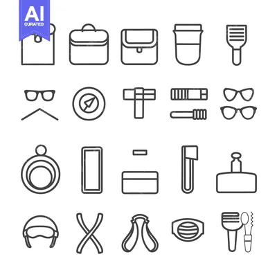 Aset premium populer: Outlined illustrations depicting various accessories and essential too