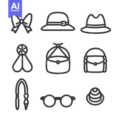 Aset desain premium: Various accessories including hats bows glasses bags and hair adornmen