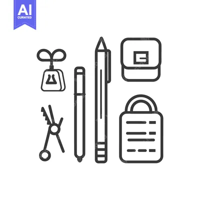 Aset premium populer: Various writing and stationary tools and accessories are displayed in